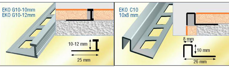 Aluminium tile trim-grouting--square edge contour